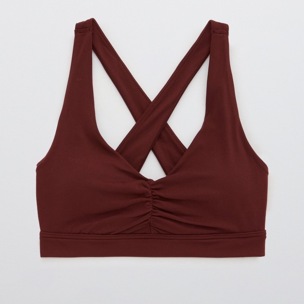 Aerie Offline Real Me Ruched Sports Bra Royal Berry